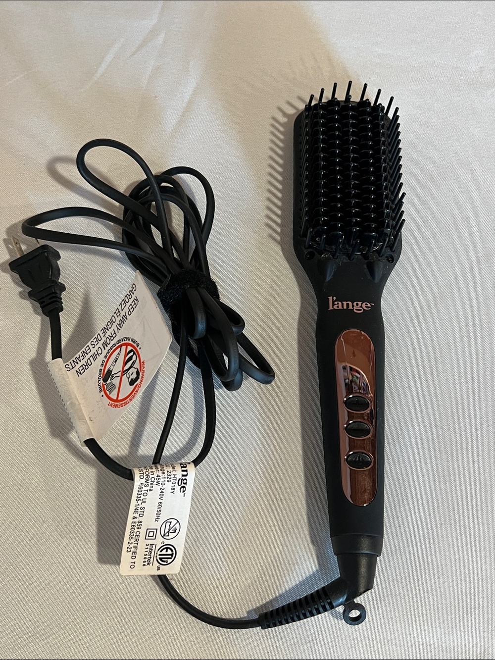 l'ange Heated Straightening Brush - Black with Rose Gold Accents